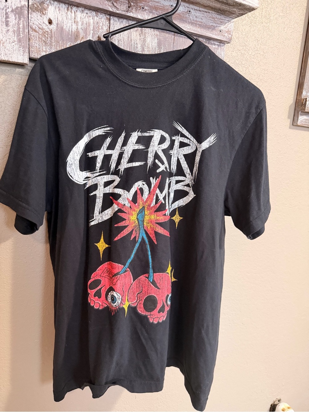 Comfort Colors Black Cherry Bomb Graphic Tee with Red Skull Cherries